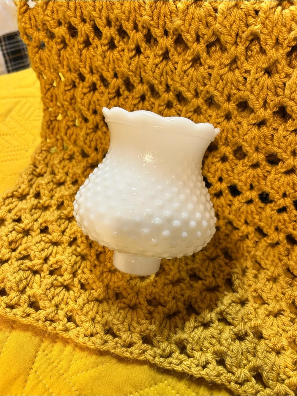 Vintage White Milk Glass Hobnail Hurricane Lamp Shade Ruffle Top